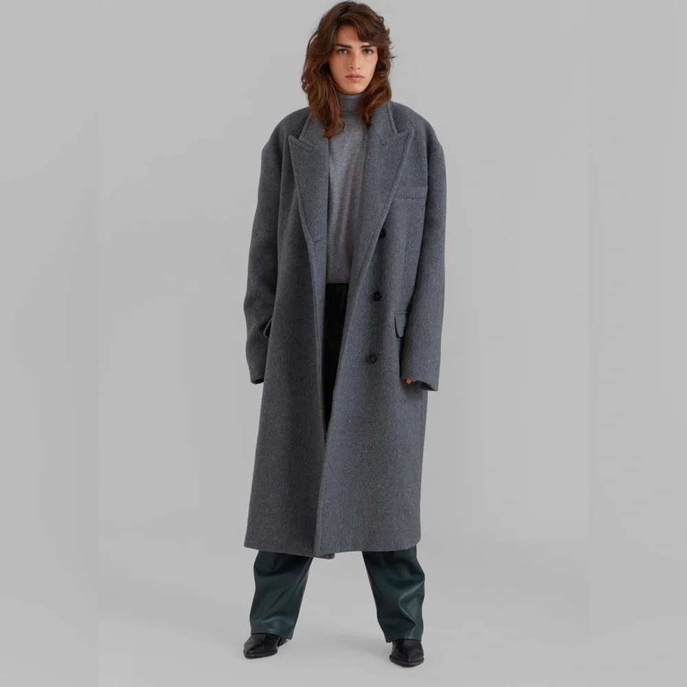 THE FRANKIE SHOP Anya Charcoal Oversized Wool Coat - Picture 5 of 16